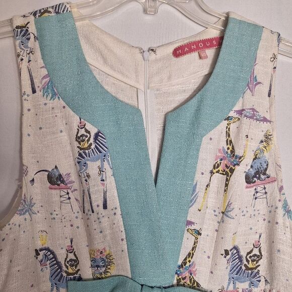 Vintage Manoush Twee Midi Dress Novelty Tea Party Animal Circus Sleeveless Sz 8 - Picture 3 of 10